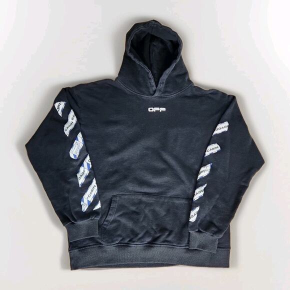 Off-White Other - OFF-WHITE Airport Tape Arrows Diag Over Hoodie Black Blue Size 2XL